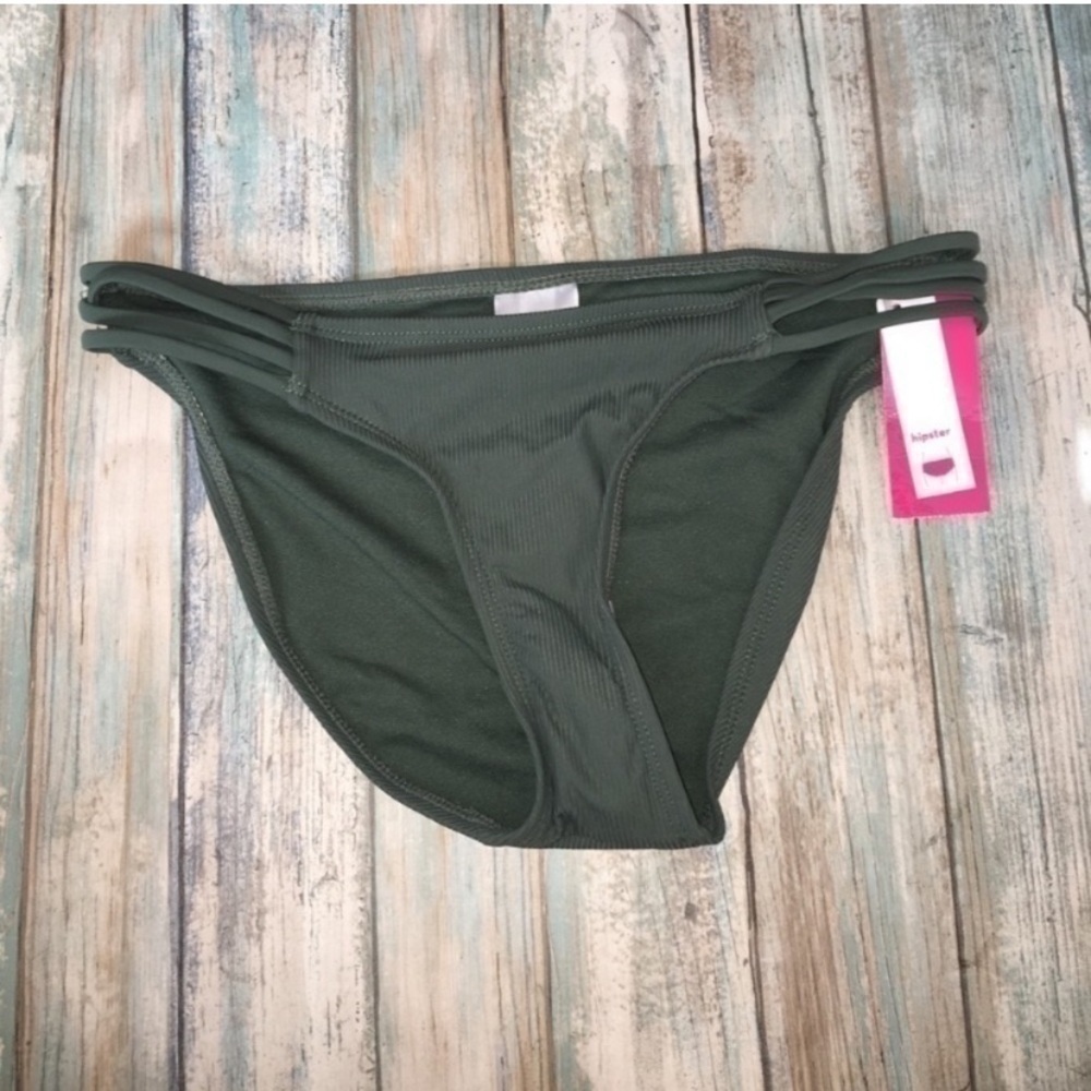 NWT Xhilaration Olive Green Bikini Bottoms XS Side Strap Hipster Swimwear